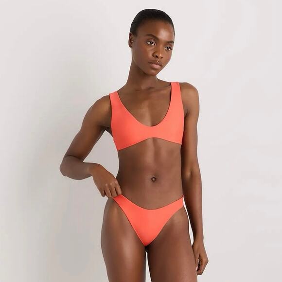 Quince Other - Quince Italian Plunge Bikini Top in Sunset Orange Size Medium
